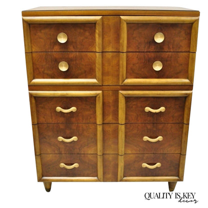 Vintage Mid Century Modern Art Deco Walnut Tall Chest Dresser by Joerns Bros
