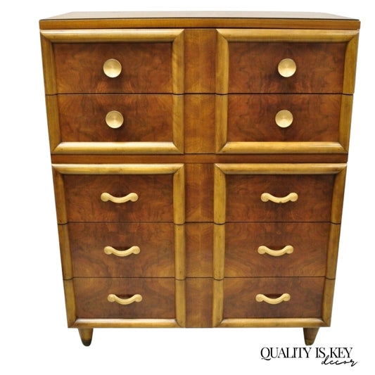 Vintage Mid Century Modern Art Deco Walnut Tall Chest Dresser by Joerns Bros