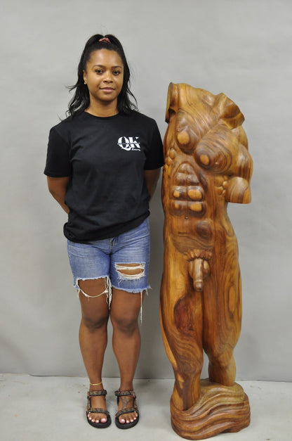 Vintage Mid Century Modern 60" Life-Size Nude Male Carved Wood Statue Sculpture