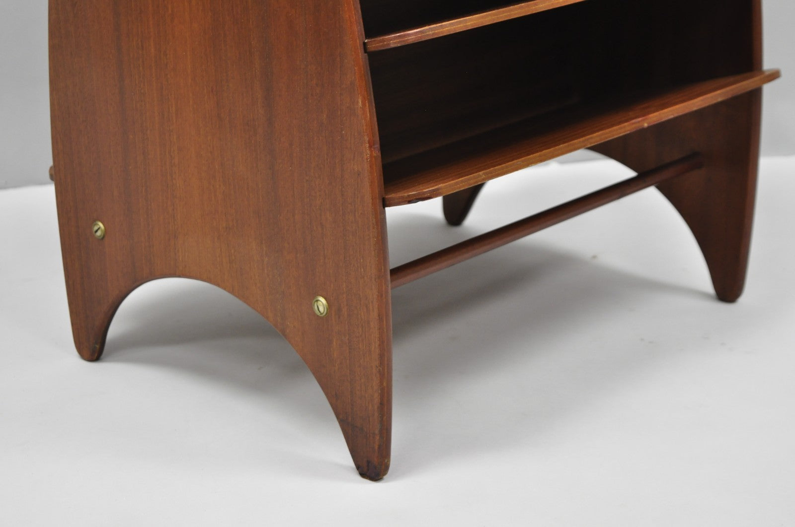 Mid Century Danish Modern Teak Wood Magazine Rack Book Stand Bookcase Side Table