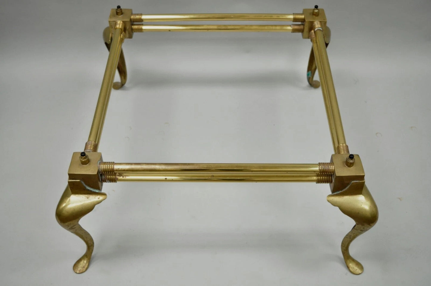 Vintage Hollywood Regency Brass Queen Anne Legs Square Coffee Table Base