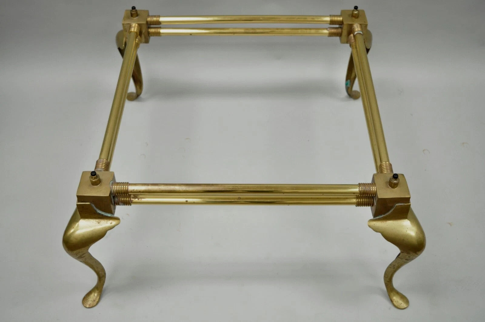 Vintage Hollywood Regency Brass Queen Anne Legs Square Coffee Table Base