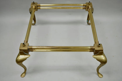 Vintage Hollywood Regency Brass Queen Anne Legs Square Coffee Table Base
