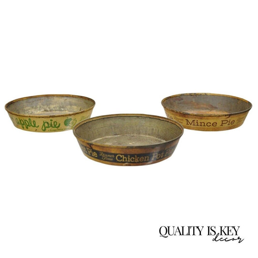 Vtg Advertisement Dinner Time Apple Pie Chicken Pot Pie Mince Pie Tin Metal Pans