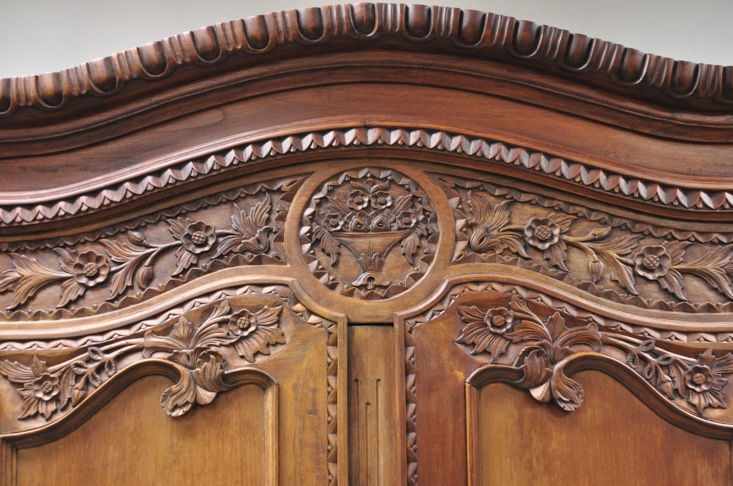French Country Normandy France Carved Walnut Large Wardrobe Armoire Cabinet