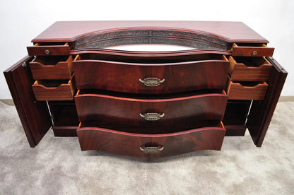 Vintage Chinese Chippendale Mahogany Serpentine Triple Dresser Credenza w Mirror