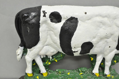 Antique Black and White Dairy Cow Cast Iron Painted Large Figural Door Stop