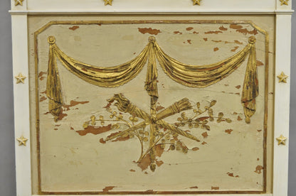 Antique Italian Neoclassical White Distress Painted Gold Gilt 72" Trumeau Mirror