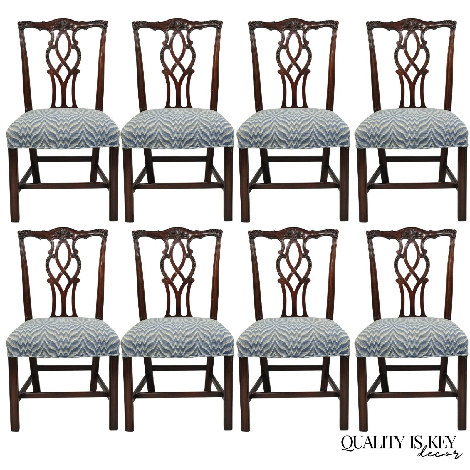 Vintage Kindel Georgian Chippendale Mahogany Dining Room Side Chairs - Set of 8
