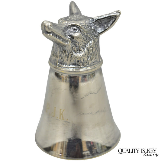 Vintage Pewter Fox Head Silver Plated Stirrup Cup Hunting Equestrian Shot Glass