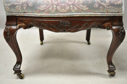 Victorian Floral Scrollwork Carved Mahogany Parlor Slipper Side Chairs - a Pair