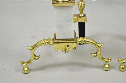 Vintage Brass Urn & Marble Federal Style Branch Leg Fireplace Andirons - a Pair
