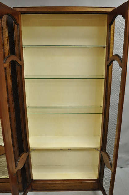 Vintage Baker Hollywood Regency Cherry Wood 2 Door Curio Cabinet Bookcase - Pair