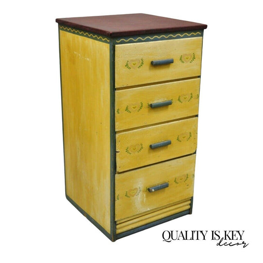 Antique Shabby Chic Yellow Green Distress Painted 4 Drawer Dresser Nightstand