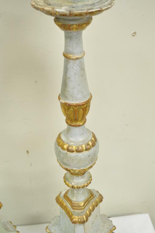 Antique Italian Neoclassical Hand-Carved Giltwood Candlestick Table Lamps - Pair