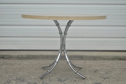 Vintage Hollywood Regency Chrome Metal Faux Bamboo Dining Kitchen Set - 5 Pc Set