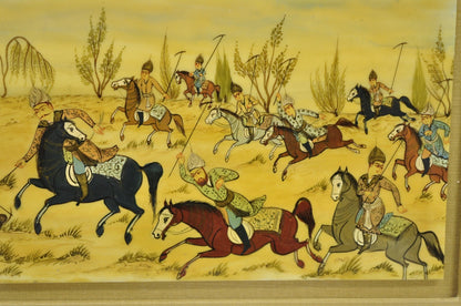 Vintage Persian Miniature Framed Hand Painted Polo Players & Horses on Bone