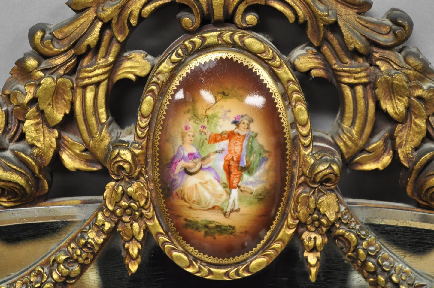 Antique French Rococo Victorian Gold Gilt Wood Frame Cameo Boudoir Wall Mirror