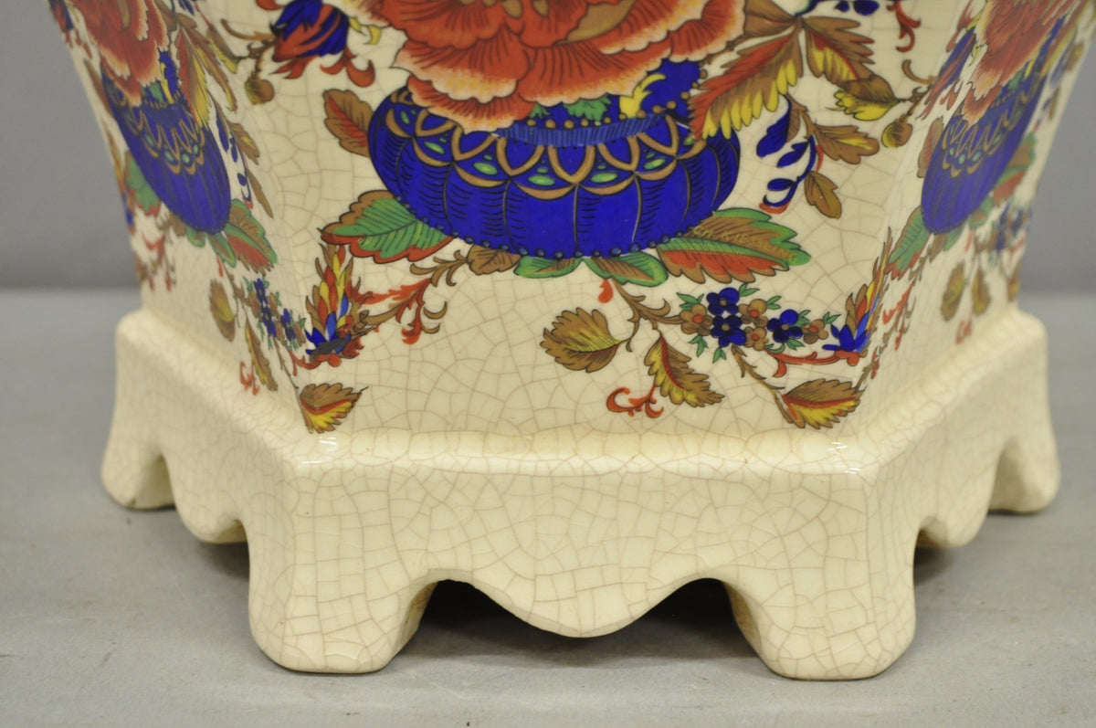 Vintage Oriental Porcelain Hexagonal Flower Decorated Ginger Jar Table Lamp