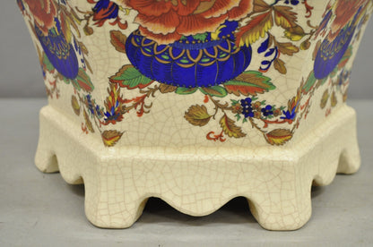 Vintage Oriental Porcelain Hexagonal Flower Decorated Ginger Jar Table Lamp