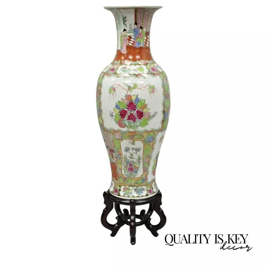 Antique 32" Chinese Famille Rose Porcelain Urn Vase Vessel Temple Jar on Base