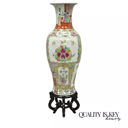 Antique 32" Chinese Famille Rose Porcelain Urn Vase Vessel Temple Jar on Base