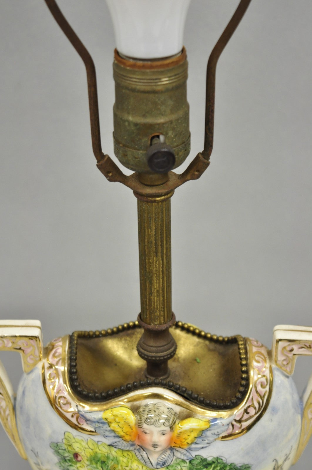 Antique Italian Renaissance Capodimonte Porcelain Urn Figural Table Lamp
