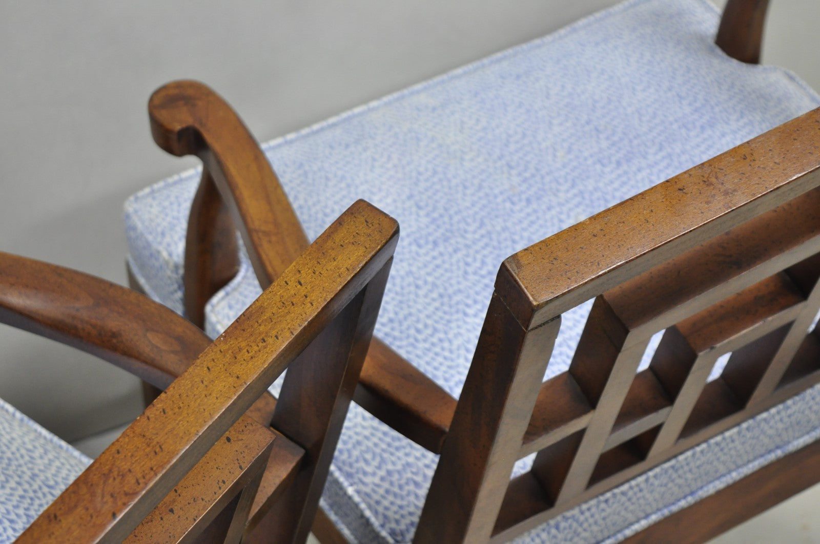 Vintage Chinese Chippendale James Mont Style Fretwork Lounge Arm Chairs - a Pair