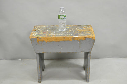 Antique French Country Primitive Gray Painted Paint Splattered Work Bench Stool