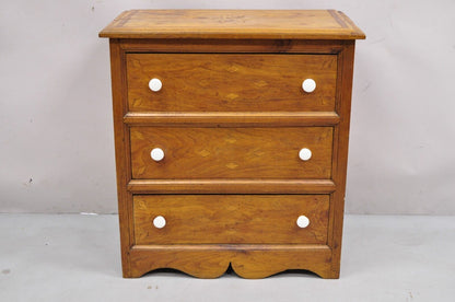 19th C American Primitive Arts & Crafts Marquetry Inlay Dresser Chest of Drawers