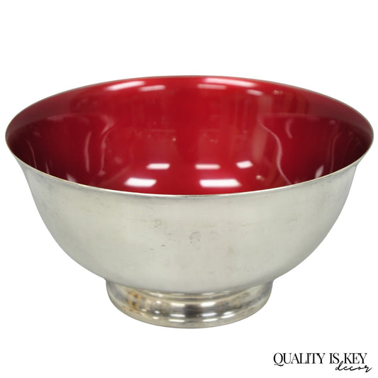Vintage Mid Century Modern Reed & Barton 104 Silver Plated Red Enamel Bowl