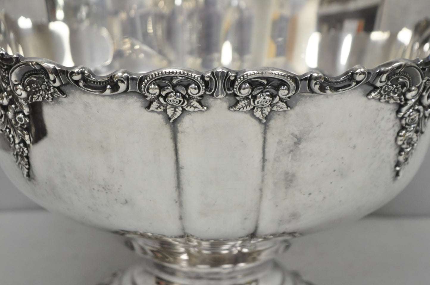 Vintage Baroque by Wallace 252 & 253 Silver Plated Punch Bowl Set w/ 10 Cups