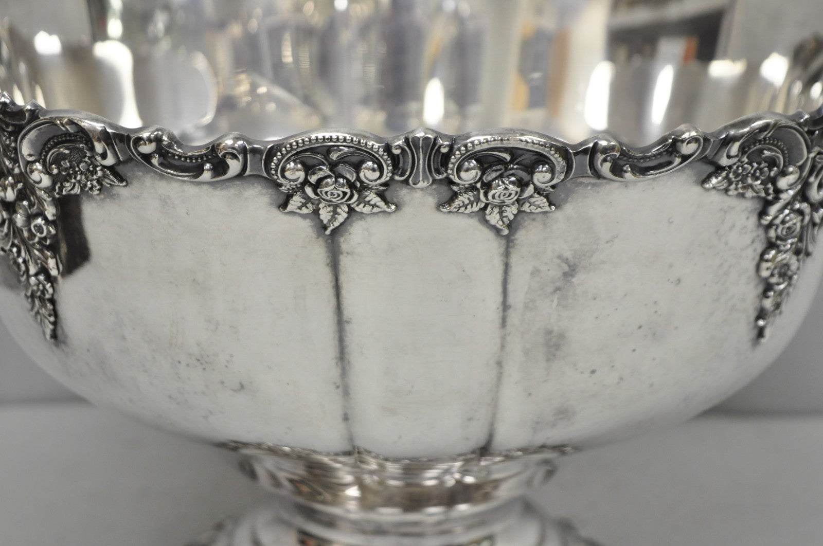 Vintage Baroque by Wallace 252 & 253 Silver Plated Punch Bowl Set w/ 10 Cups