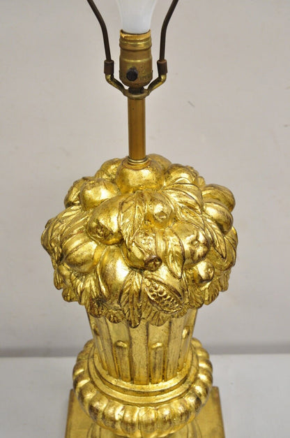 Vintage Italian Hollywood Regency Gold Gilt Ceramic Floral Bouquet Table Lamp