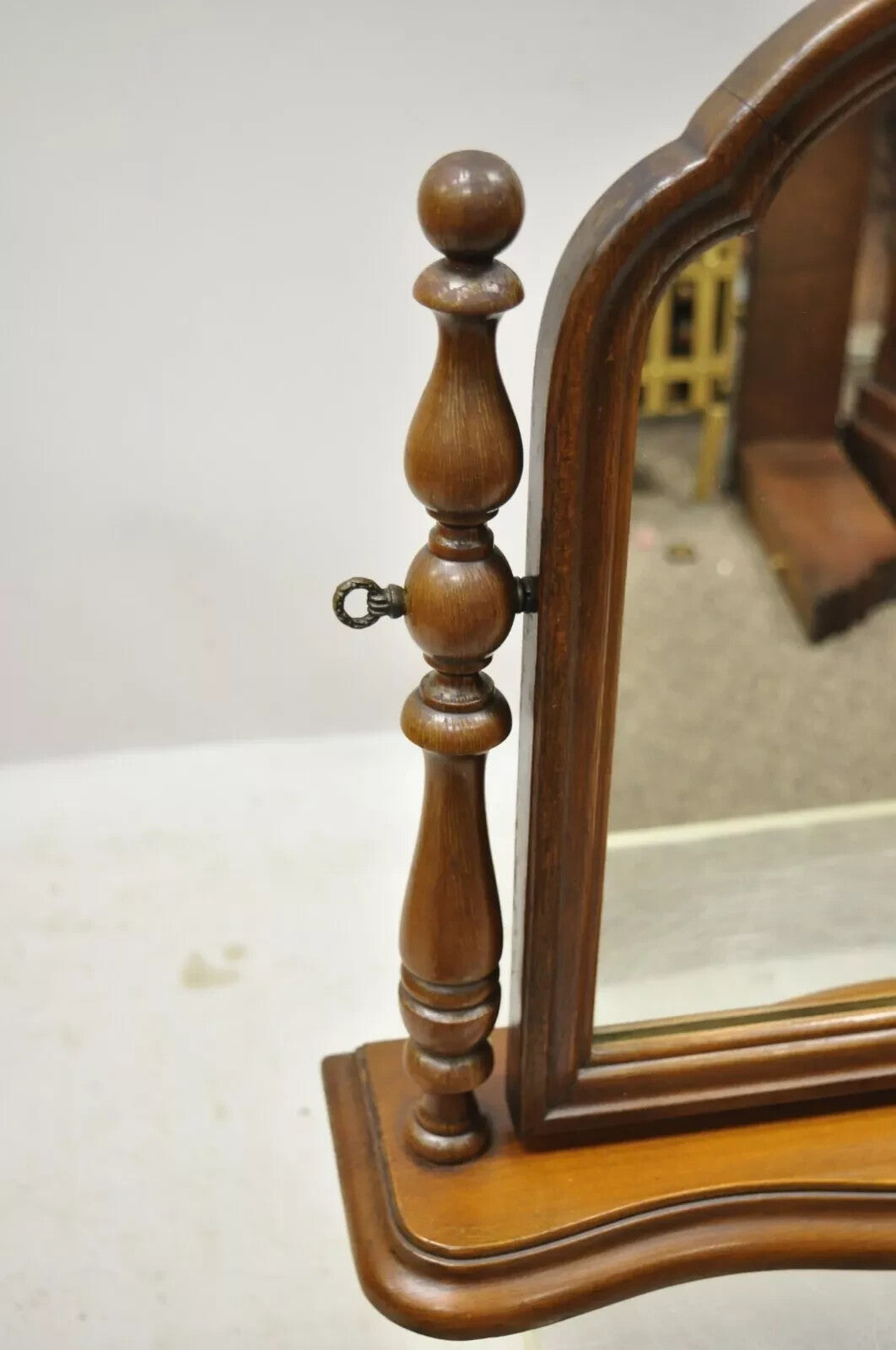Antique Jacobean Depression Era Walnut Vanity Dresser Pivoting Shaving Mirror