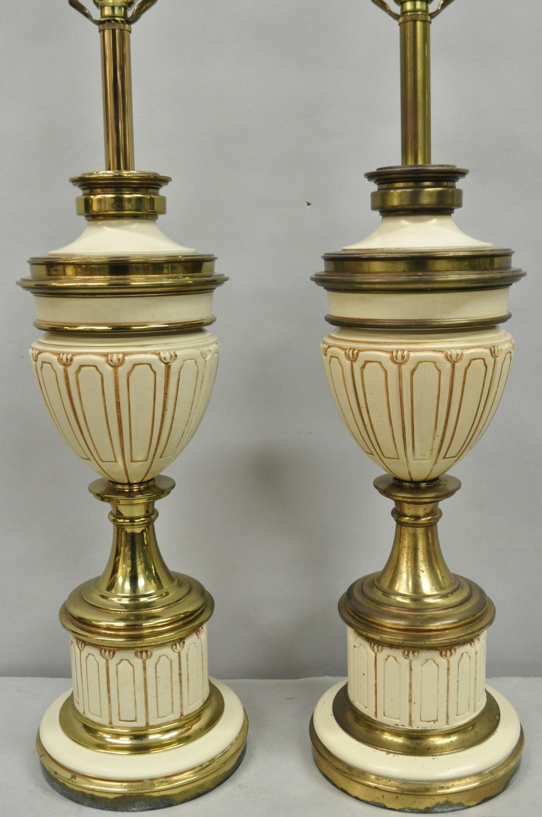Vintage Stiffel Empire Neoclassical Style Urn Form Brass Table Lamps - a Pair