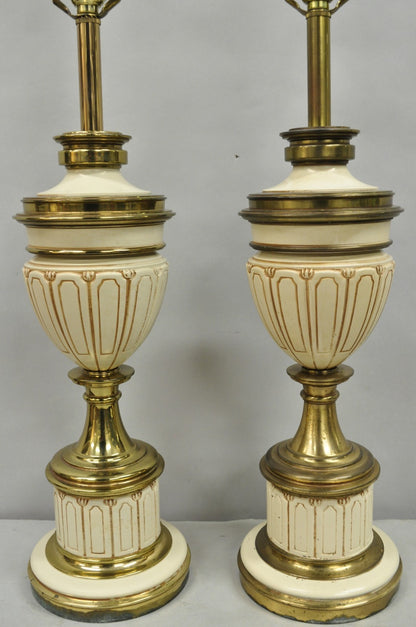 Vintage Stiffel Empire Neoclassical Style Urn Form Brass Table Lamps - a Pair