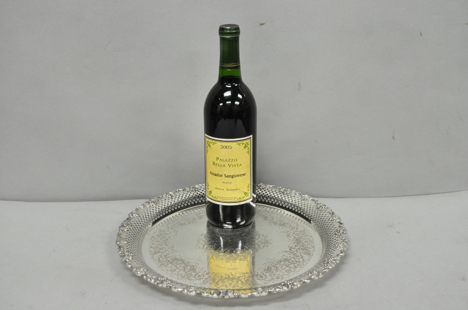 Vintage EG Webster & Son Silver Plated Grapevine Round Bar Serving Platter Tray