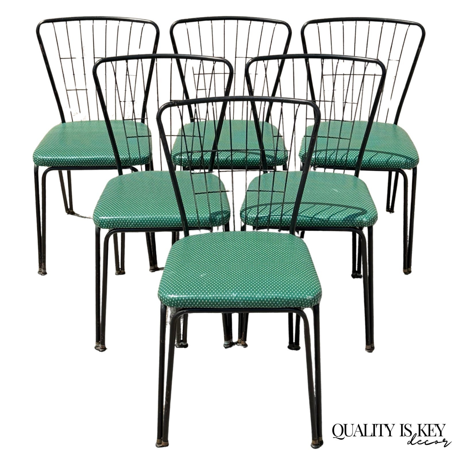 Vintage Daystrom Mid Century Modern Black Metal Kitchen Dining Chairs, Set of 6