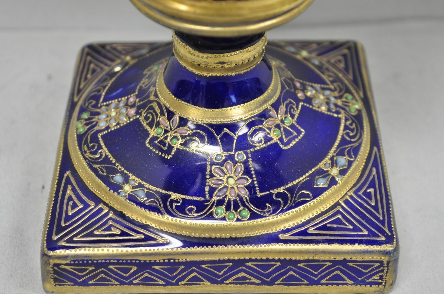 Antique Nippon Hand Painted Cobalt Blue Porcelain Twin Handle Bolted Urn Vase