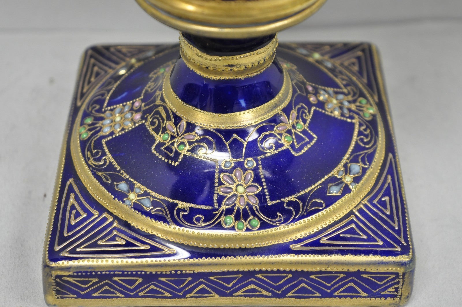 Antique Nippon Hand Painted Cobalt Blue Porcelain Twin Handle Bolted Urn Vase
