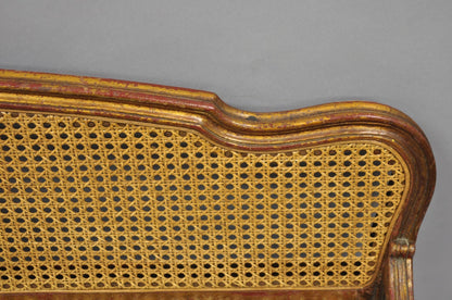 Vintage French Louis XV Style Distressed Gold Gilt Cane Back Vanity Bench Seat