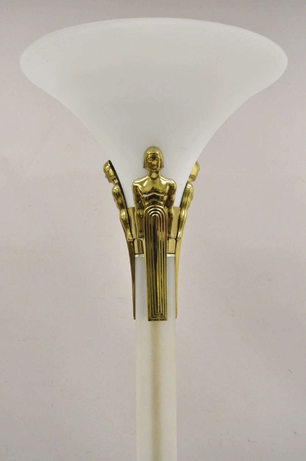 Vintage Postmodern Art Deco Figural Frosted Acrylic & Glass Torchiere Floor Lamp