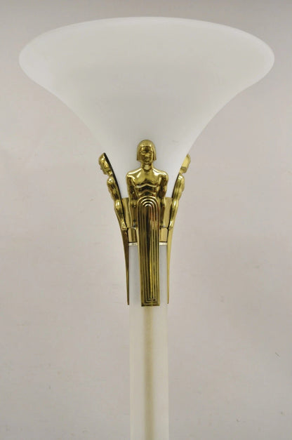 Vintage Postmodern Art Deco Figural Frosted Acrylic & Glass Torchiere Floor Lamp