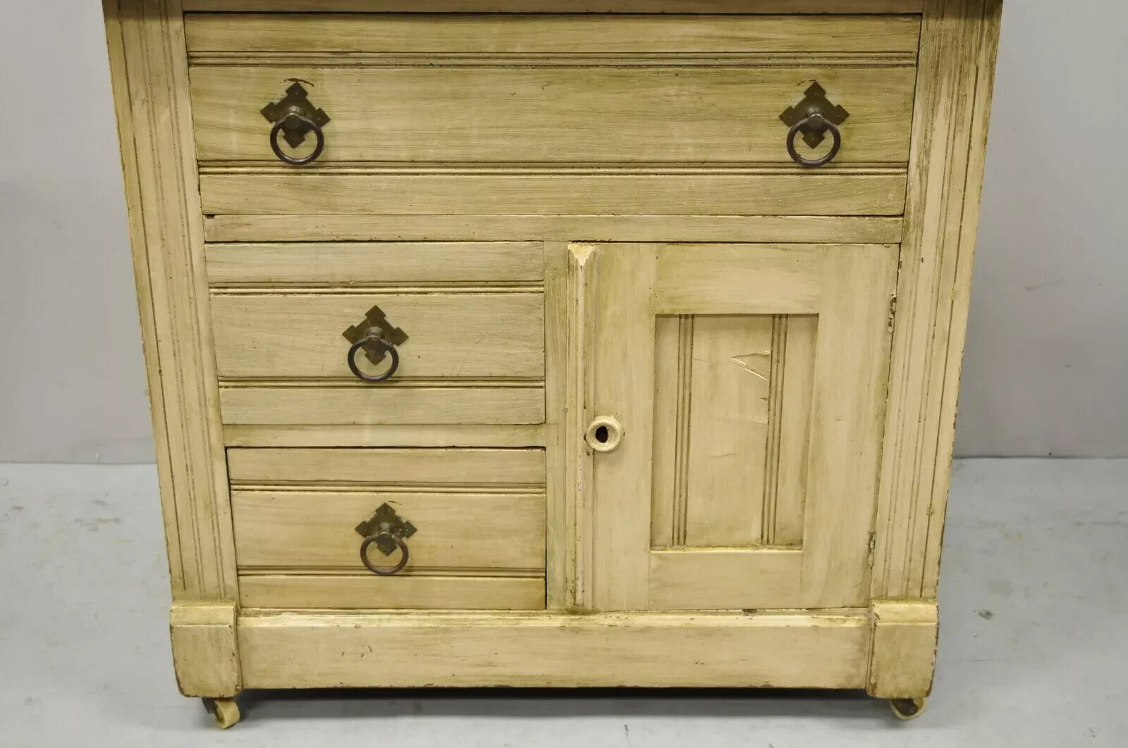 Antique Eastlake Victorian Pink Marble Backsplash Washstand Nightstand Cabinet