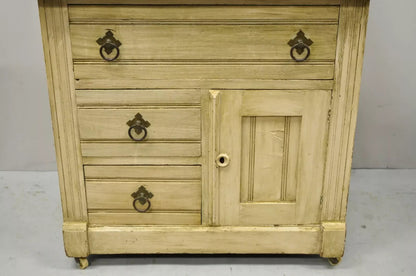 Antique Eastlake Victorian Pink Marble Backsplash Washstand Nightstand Cabinet