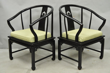 Vintage Oriental Ming Style Ebonized Horseshoe Lounge Chairs by Century (B) Pair