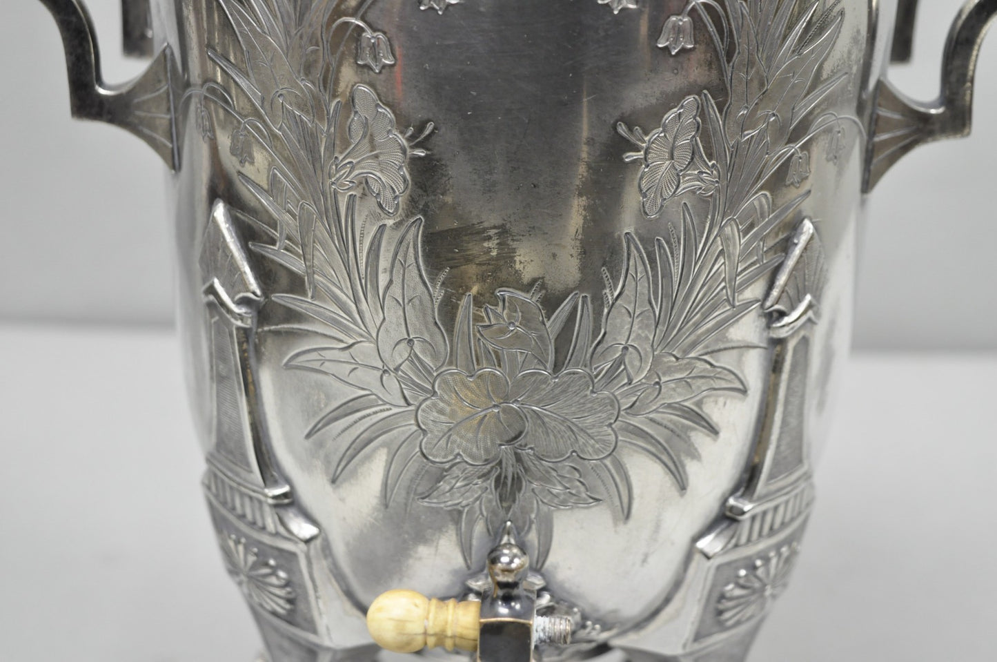 Antique Victorian Silver Plated Floral Engraved Coffee Samovar by Lucius Hart