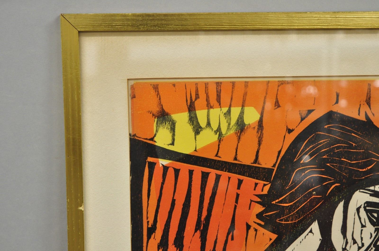 Vintage Irving Amen "Flute Player and Dog" Woodblock Print Judaica Art, Signed