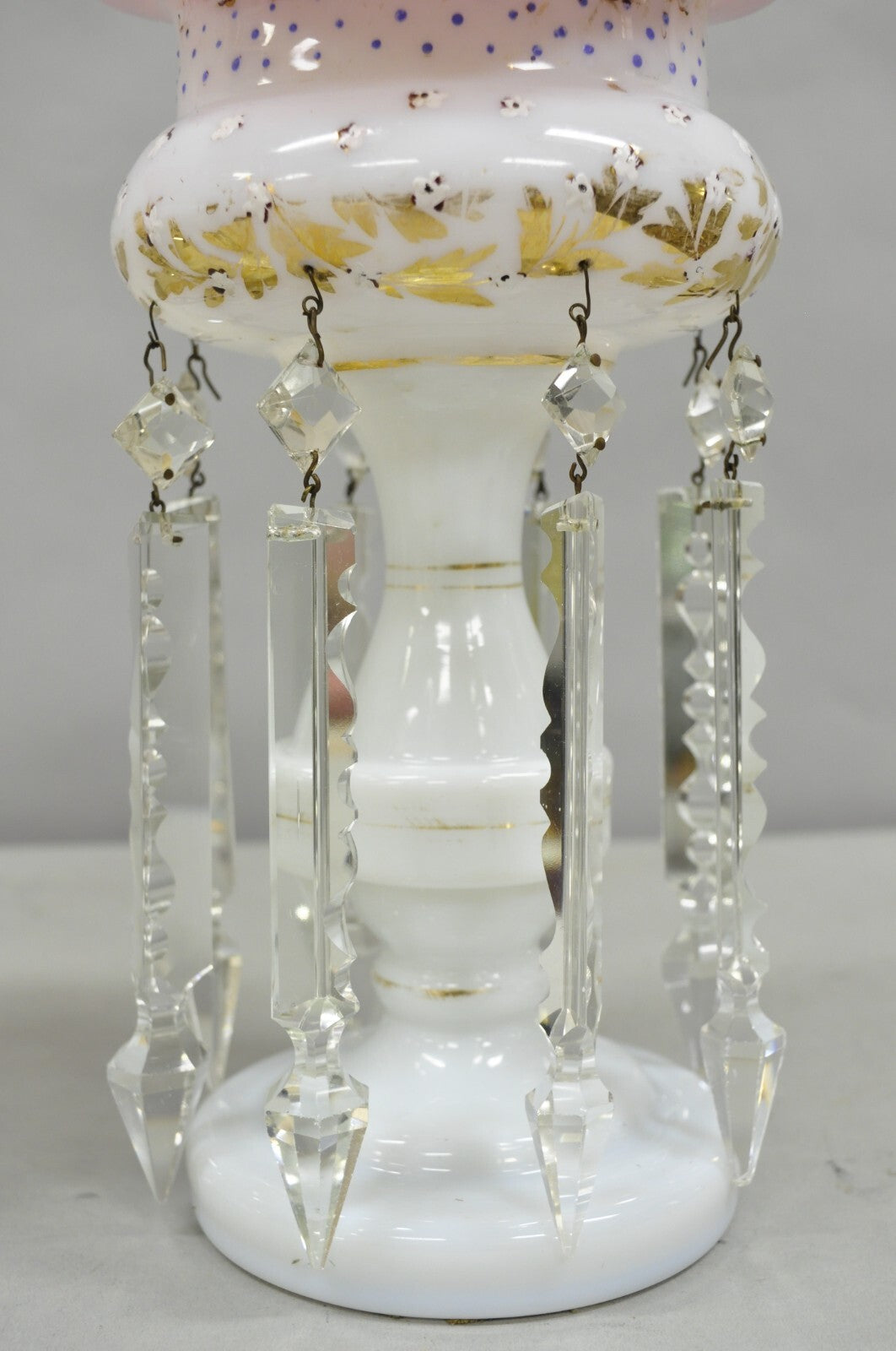 Antique Czech Victorian Bohemian Pink White Mantel Lusters Lustres - a Pair
